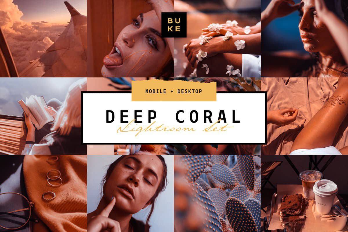 创意深珊瑚粉红暖橙色调人像Lightroom预设+手机版APP滤镜
