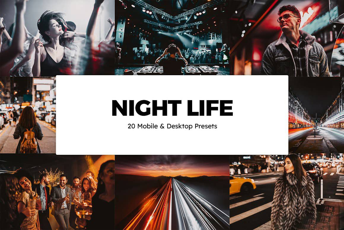 夜景街拍人像Lightroom预设APP滤镜及LUT预设 Night Life Lightroom Presets LUTs