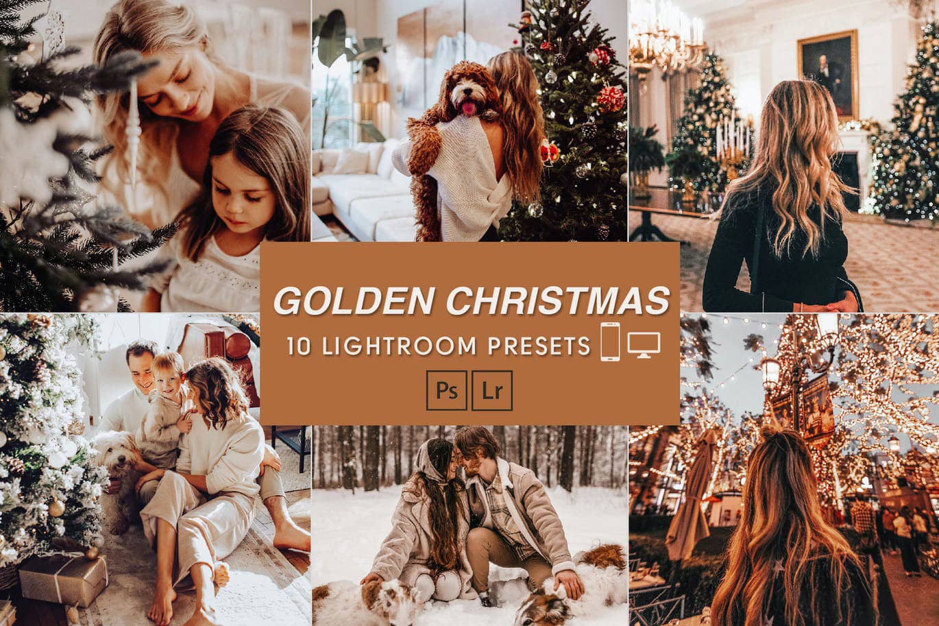 金色圣诞人像摄影后期调色Lightroom预设 10 Golden Christmas Desktop Mobile Presets