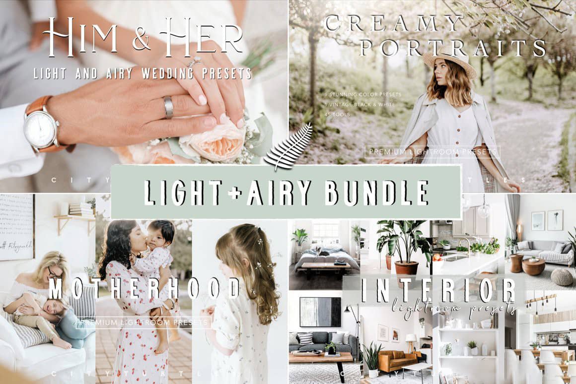 4套婚礼人像室内摄影明亮通透Lightroom预设合集 LIGHT+AIRY LIGHTROOM PRESET