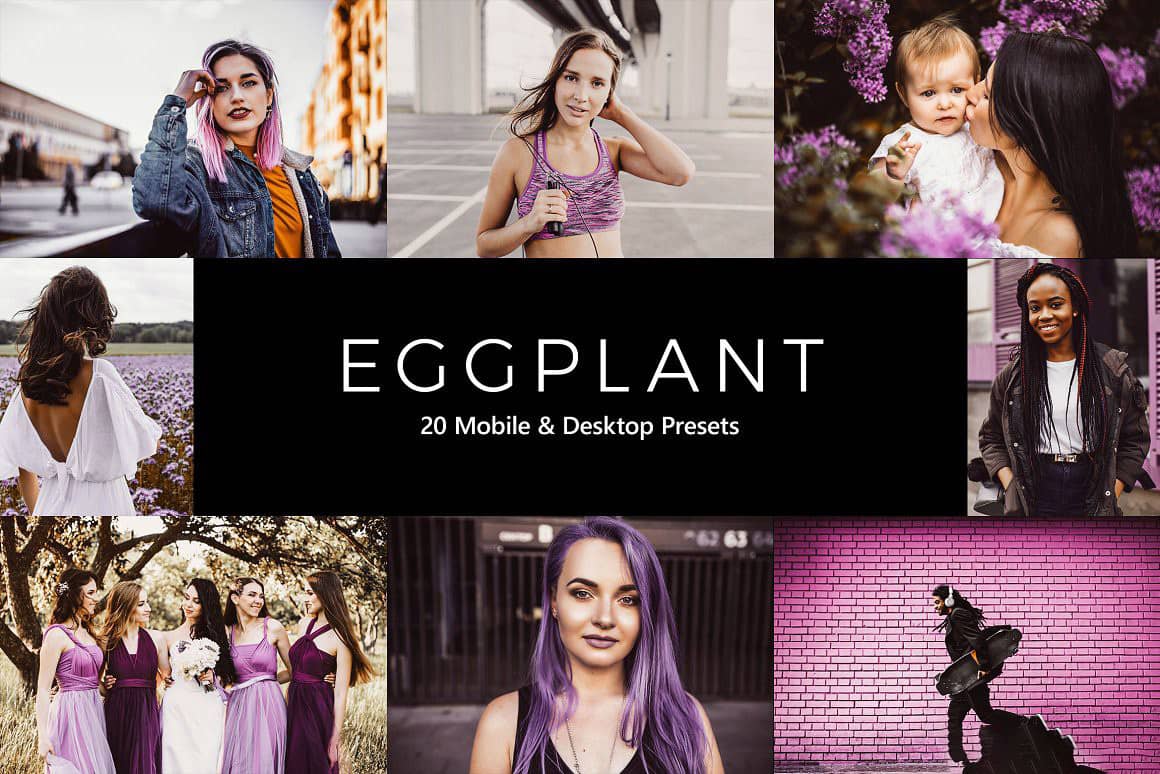 20个紫色调电影色调Lightroom预设LUTs预设 Eggplant Lightroom Presets amp; LUTs