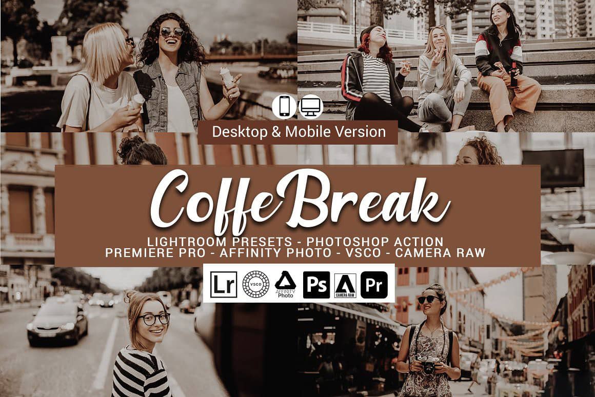 低保和咖啡色电影胶片Lightroom预设手机滤镜LUT预设 Coffee Break Presets