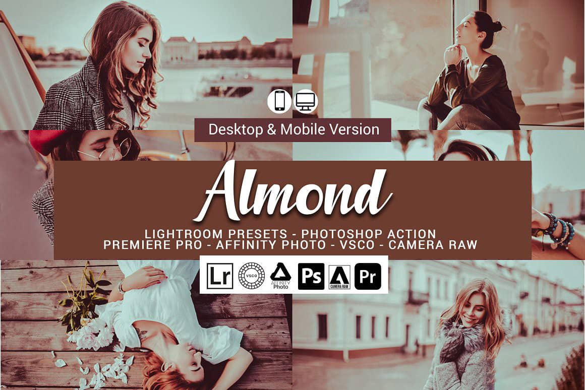 杏仁色复古胶片人像Lightroom预设移动APP滤镜旅行Vlog视频调色LUT预设