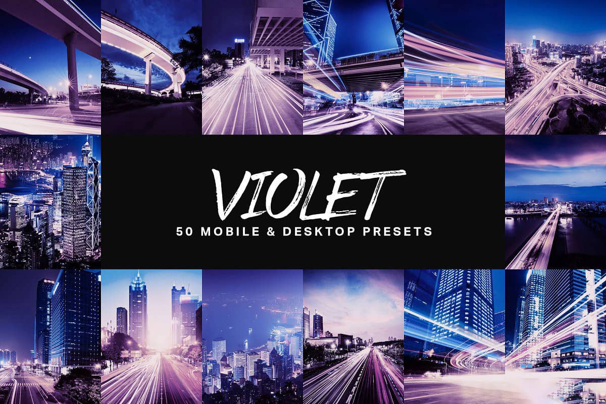 蓝紫色调城市夜景风光胶片LR预设+LUT预设PSPRAEFCPX预设