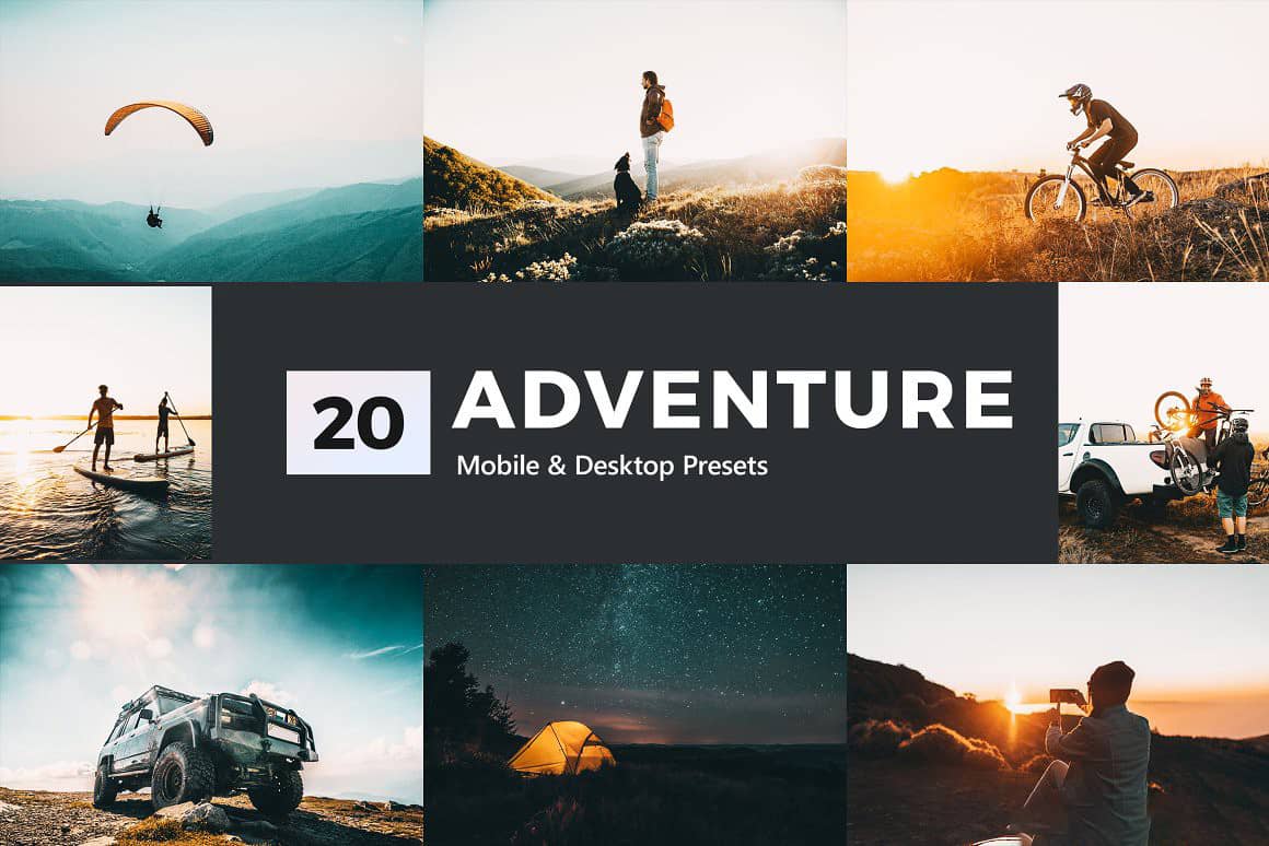 20个冒险旅拍LR预设 视频调色LUTs预设支持PR PS FCPX 达芬奇 AE等