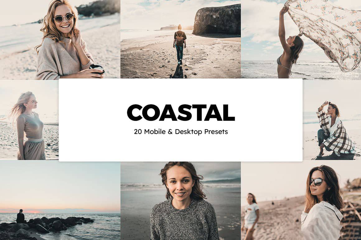 20个沿海旅拍风光人像电影胶片Lightroom预设APP预设和旅行视频调色LUT预设