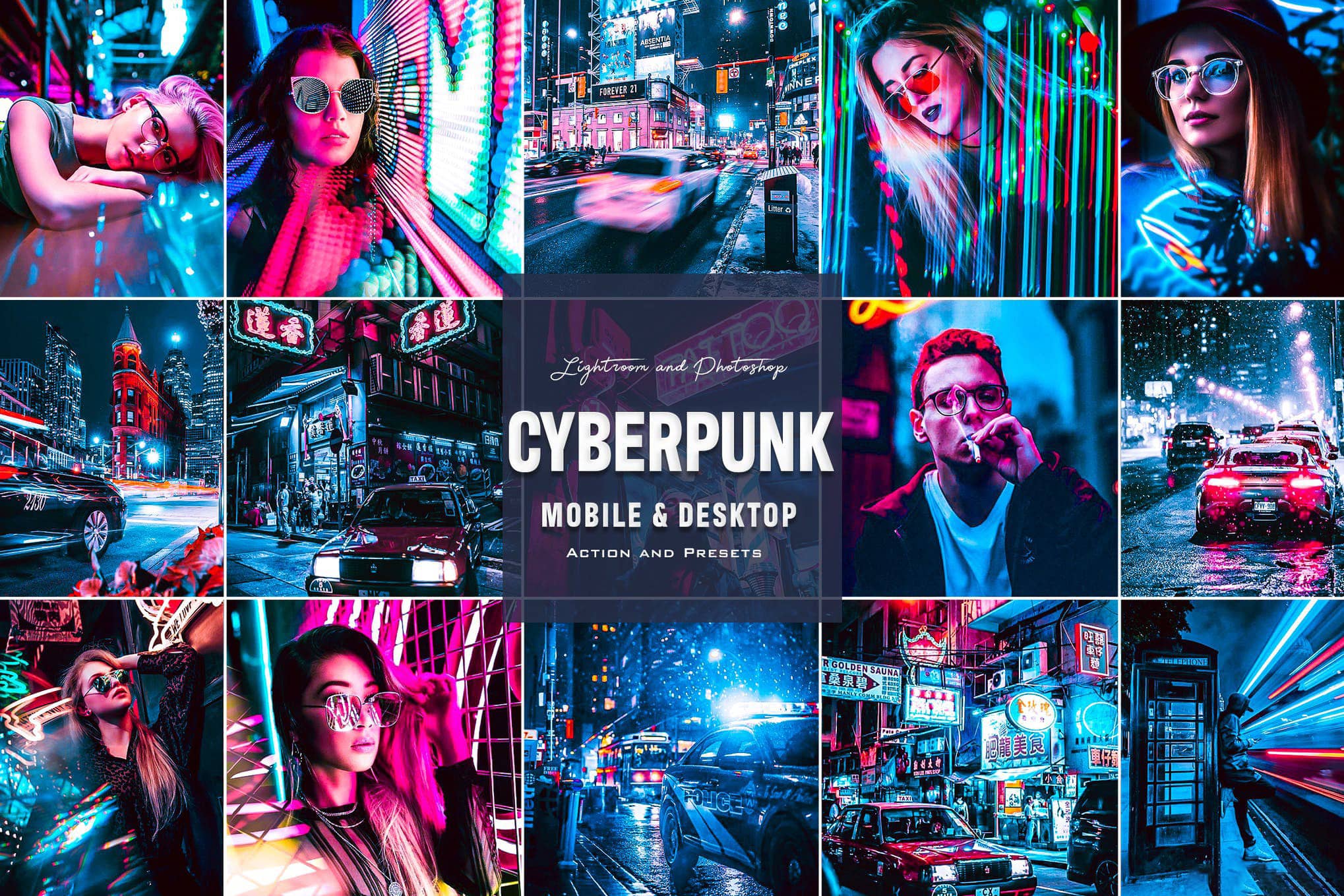城市夜景赛博朋克风光人像Lightroom预设 Cyberpunk – Photoshop Actions Lightroom Presets