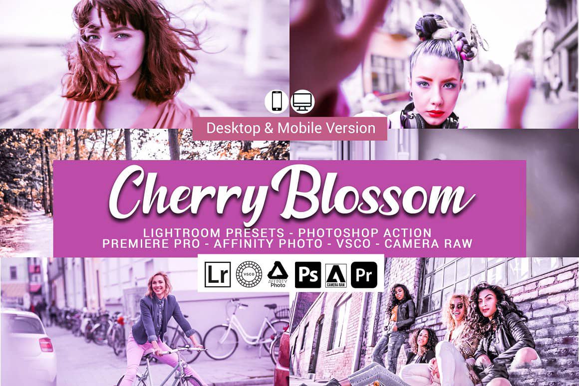 外拍人像浪漫樱花色调Lightroom预设 移动APP滤镜 旅行Vlog视频调色LUT预设