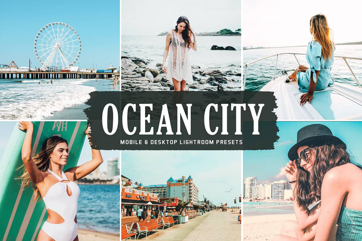 大洋城旅行人文摄影蓝绿色调LR预设 移动LR预设 Ocean City Lightroom Presets