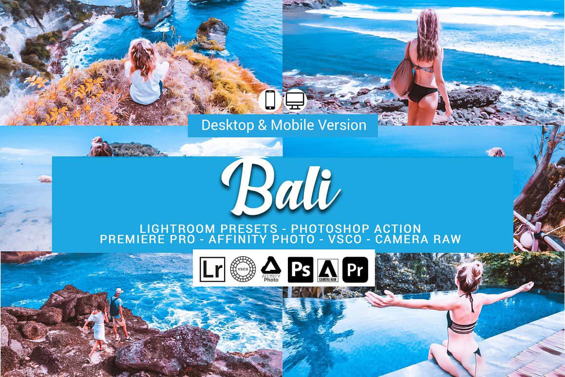 巴厘岛旅拍人像Lightroom预设 APP滤镜 PS动作和电影分级调色LUT 预设