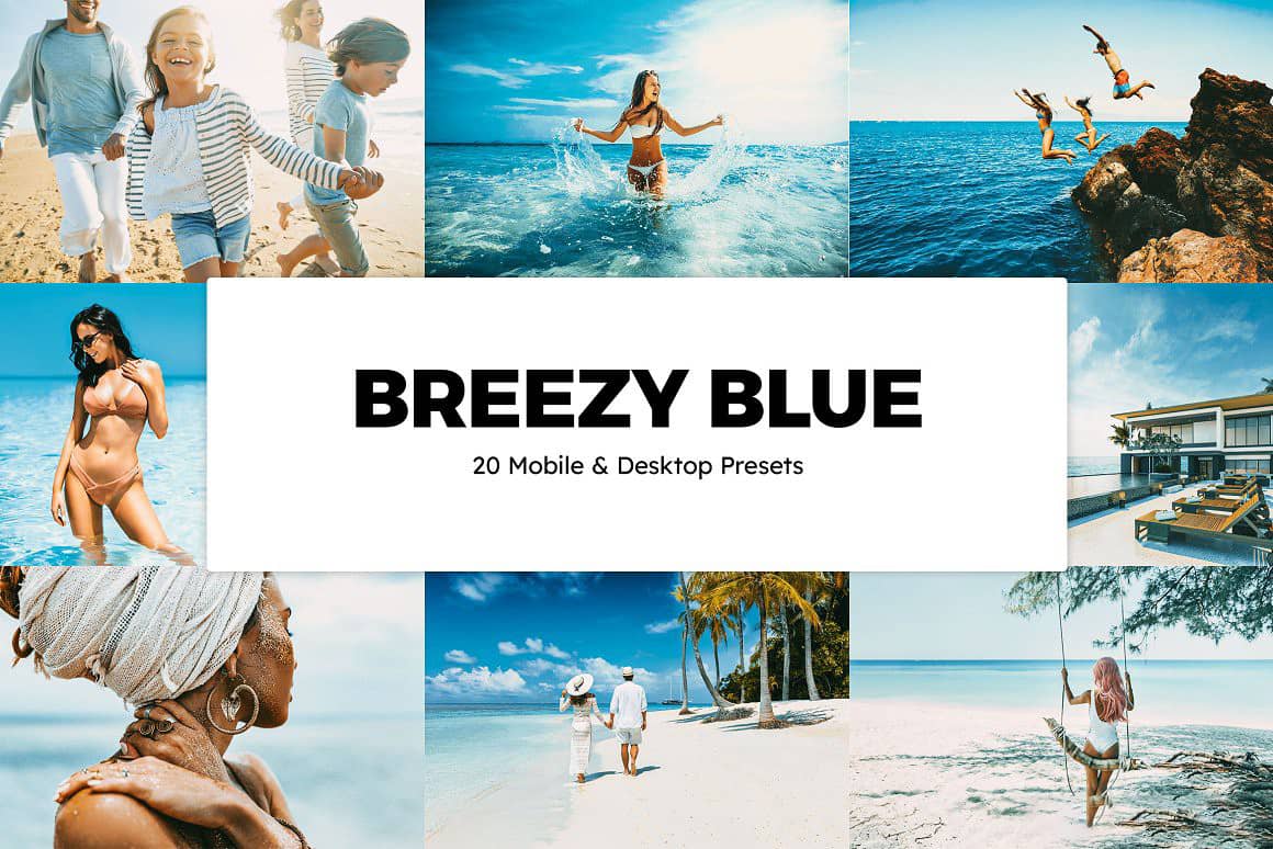 旅拍海景蓝调胶片Lightroom预设APP滤镜及LUT预设 Breezy Blue lr Presets LUTs