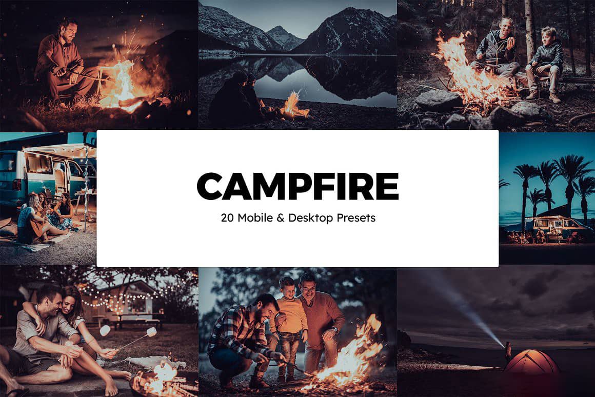 旅行露营篝火夜景不饱和电影胶片Lightroom预设 APP预设 视频LUT预设