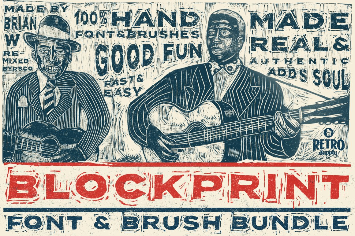 Creativemarket – Blockprint 字体   Brush Pack 1595875