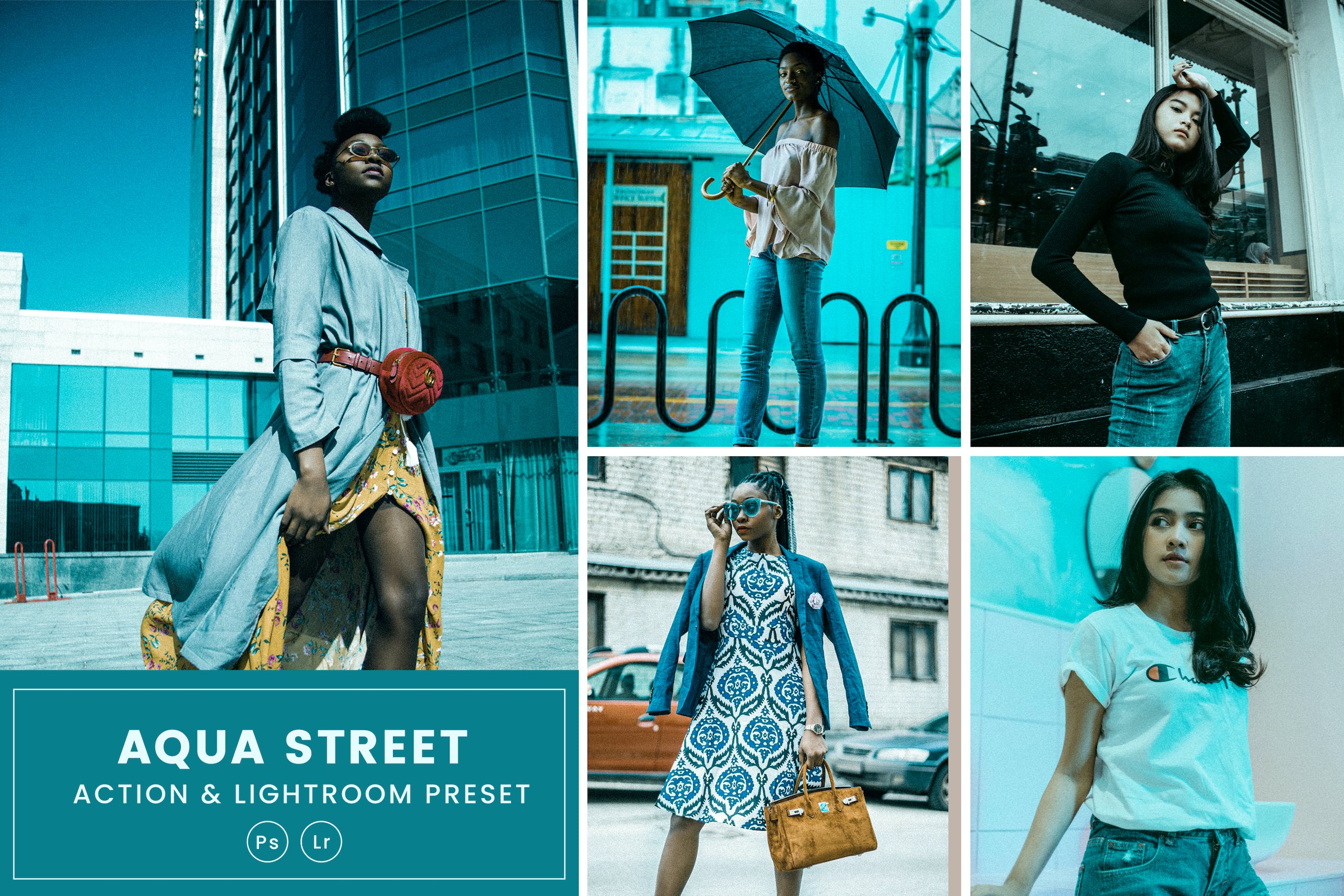蓝和棕色调色预设  Aqua Street Action & Lightrom Presets