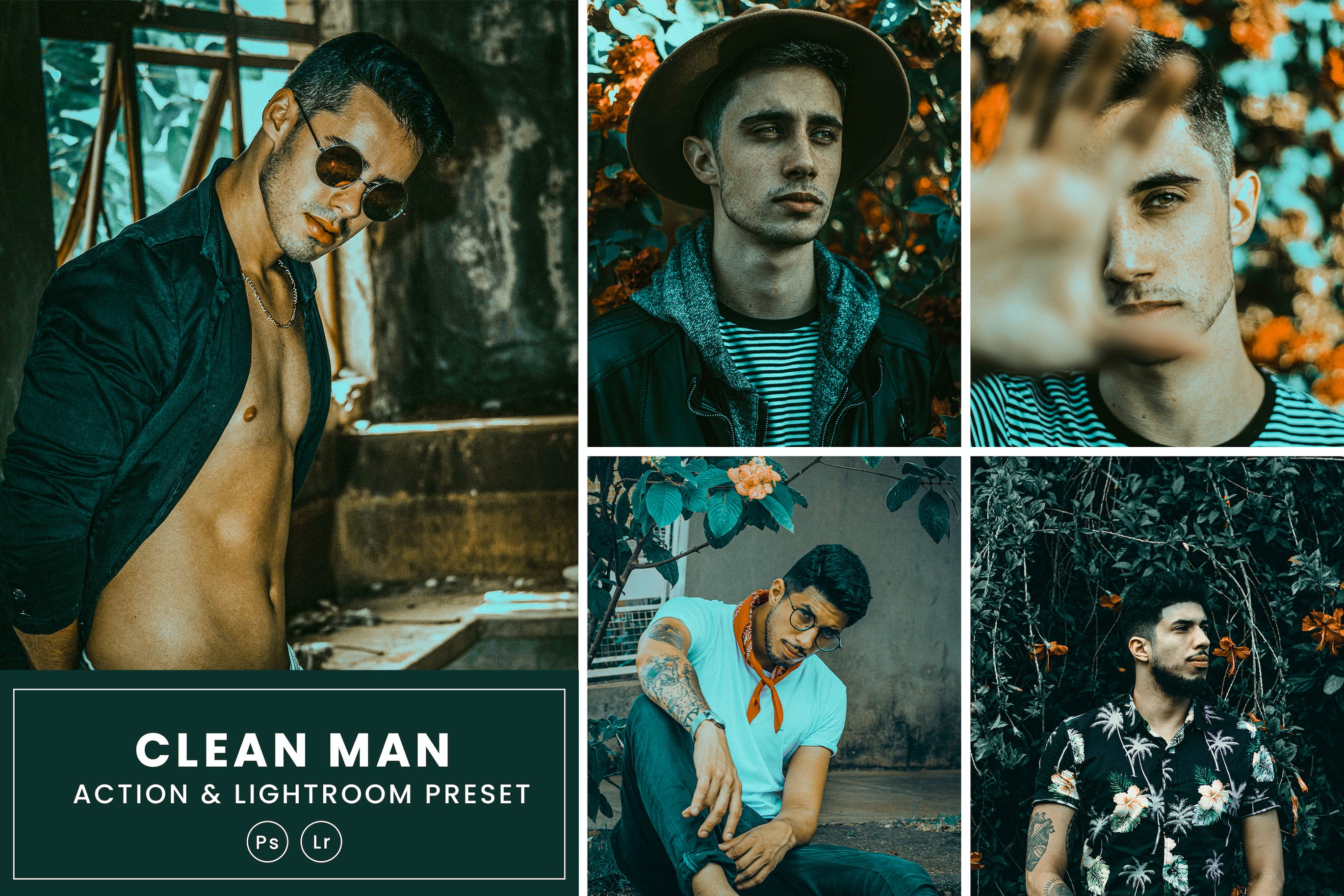水彩色调调色预设 Clean Man Portrait Action & Lightrom Presets