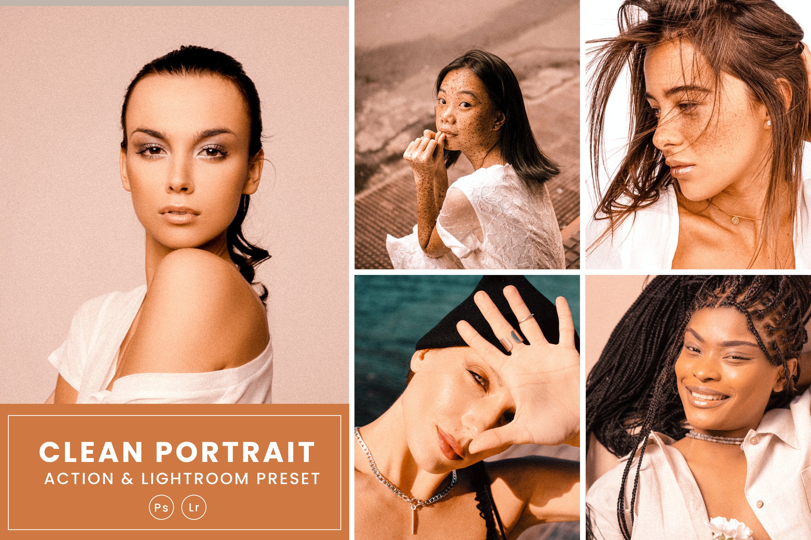 干净的纵向调色预设 Clean Portrait Action & Lightrom Presets
