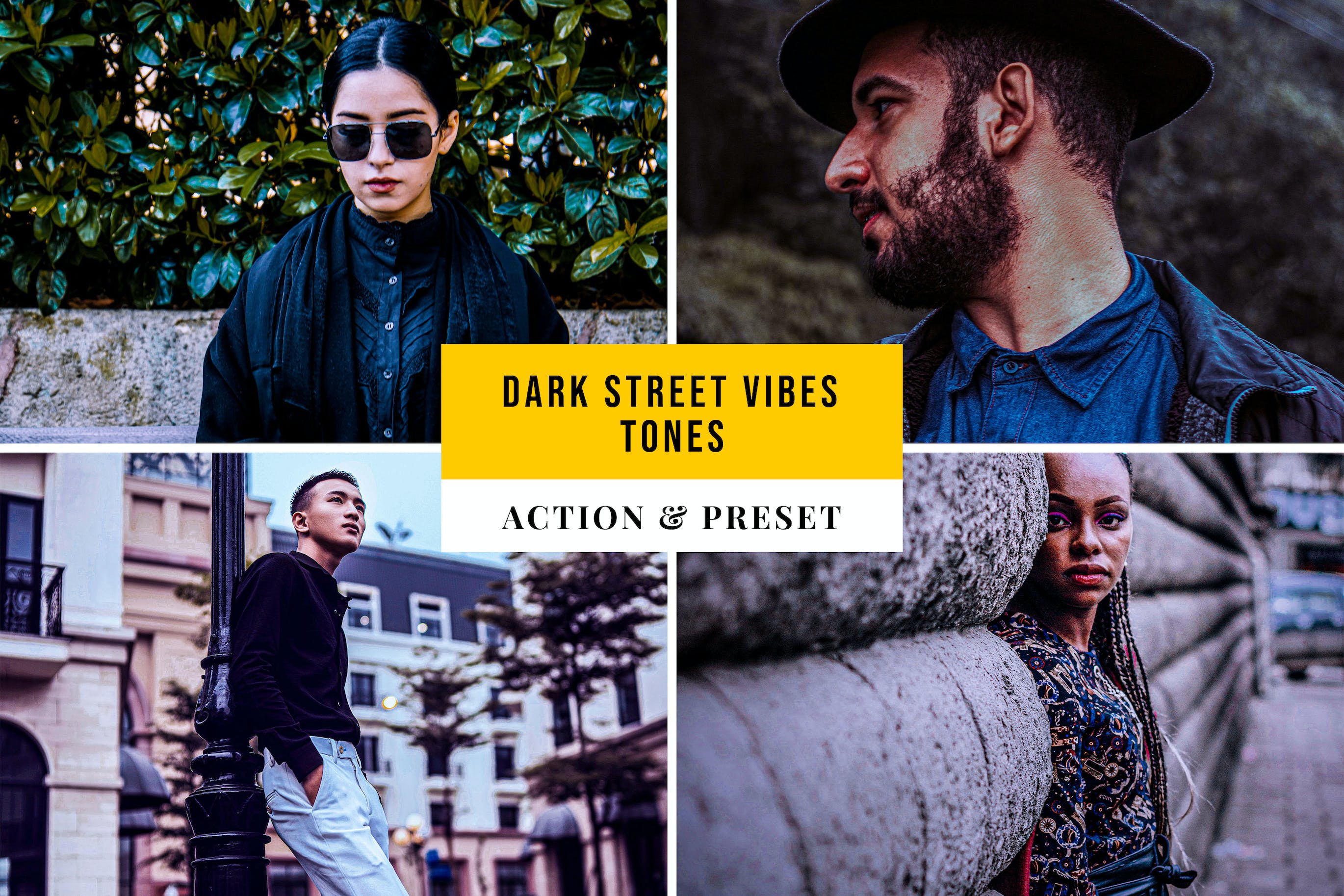 黑暗色调调色预设 Dark Street Vibes Tones Action & Lightroom Preset