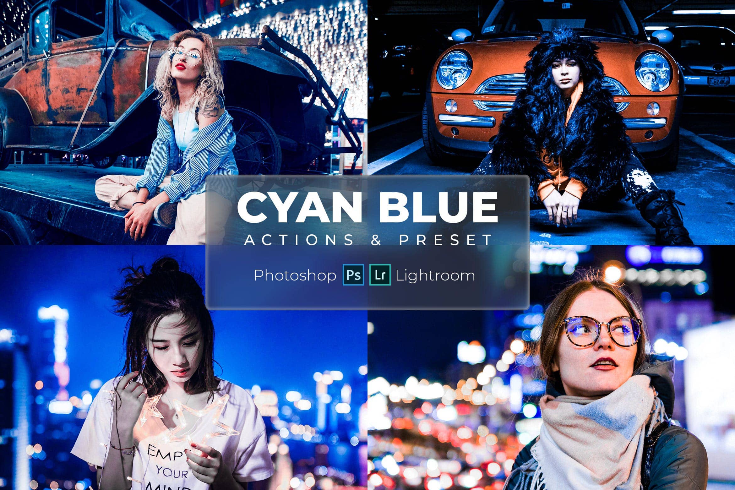 蓝青色调色预设 Actions & Lightroom Presets   Cyan Blue