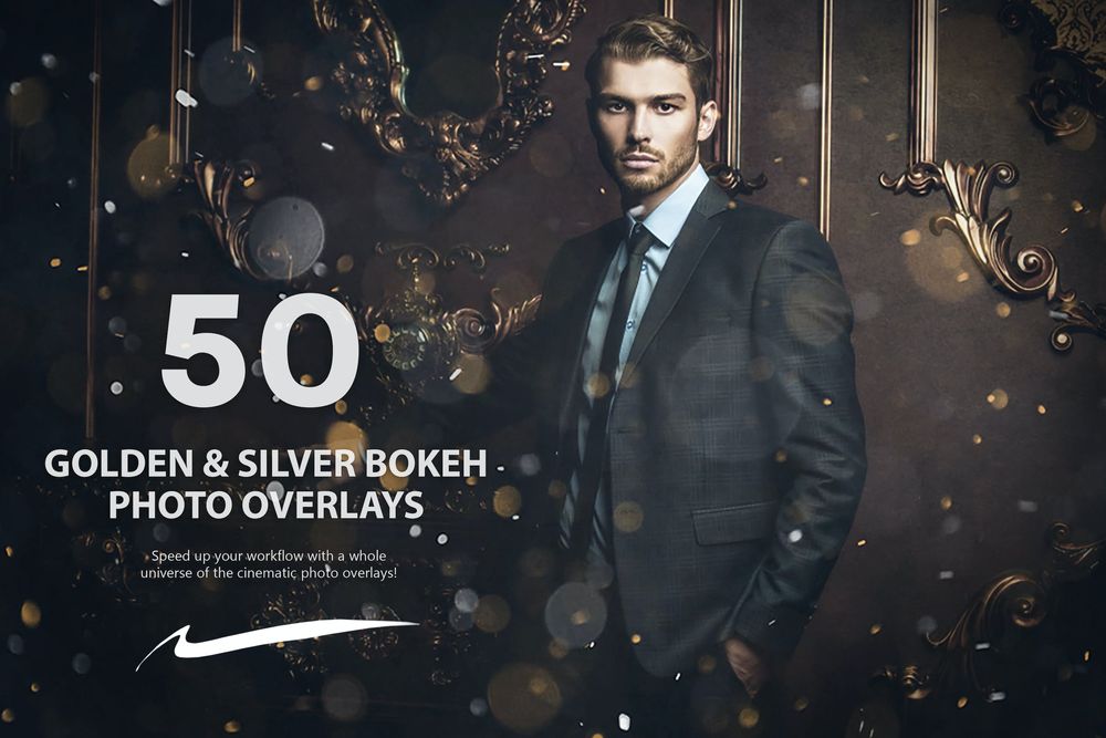 50款电影金色和银色散景照片叠加画面效果预设