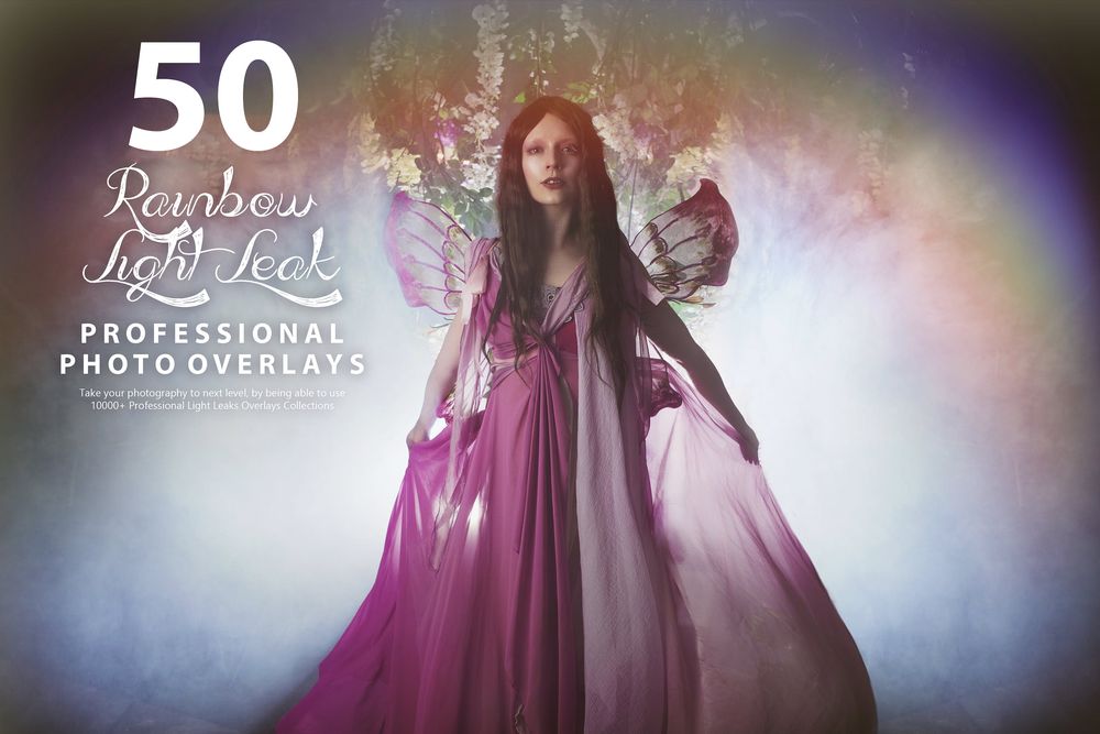 50款彩虹光射照片叠加画面效果预设