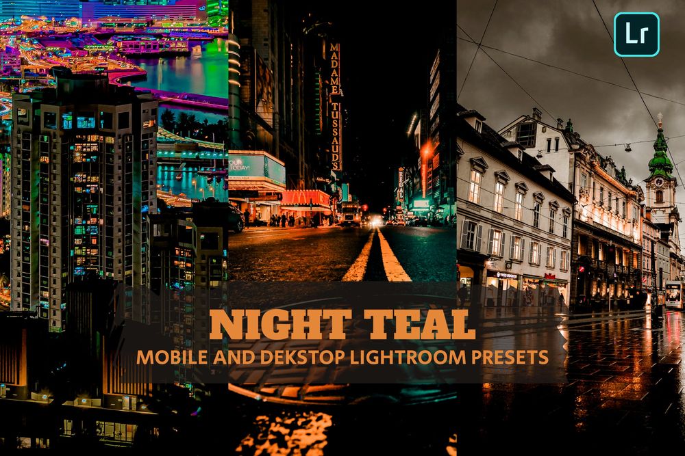 夜青色户外建筑环境拍照预设